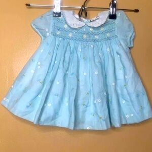 Sarah Louise Dress Flare Blue Floral Sailor Collar Lined Short Sleeve